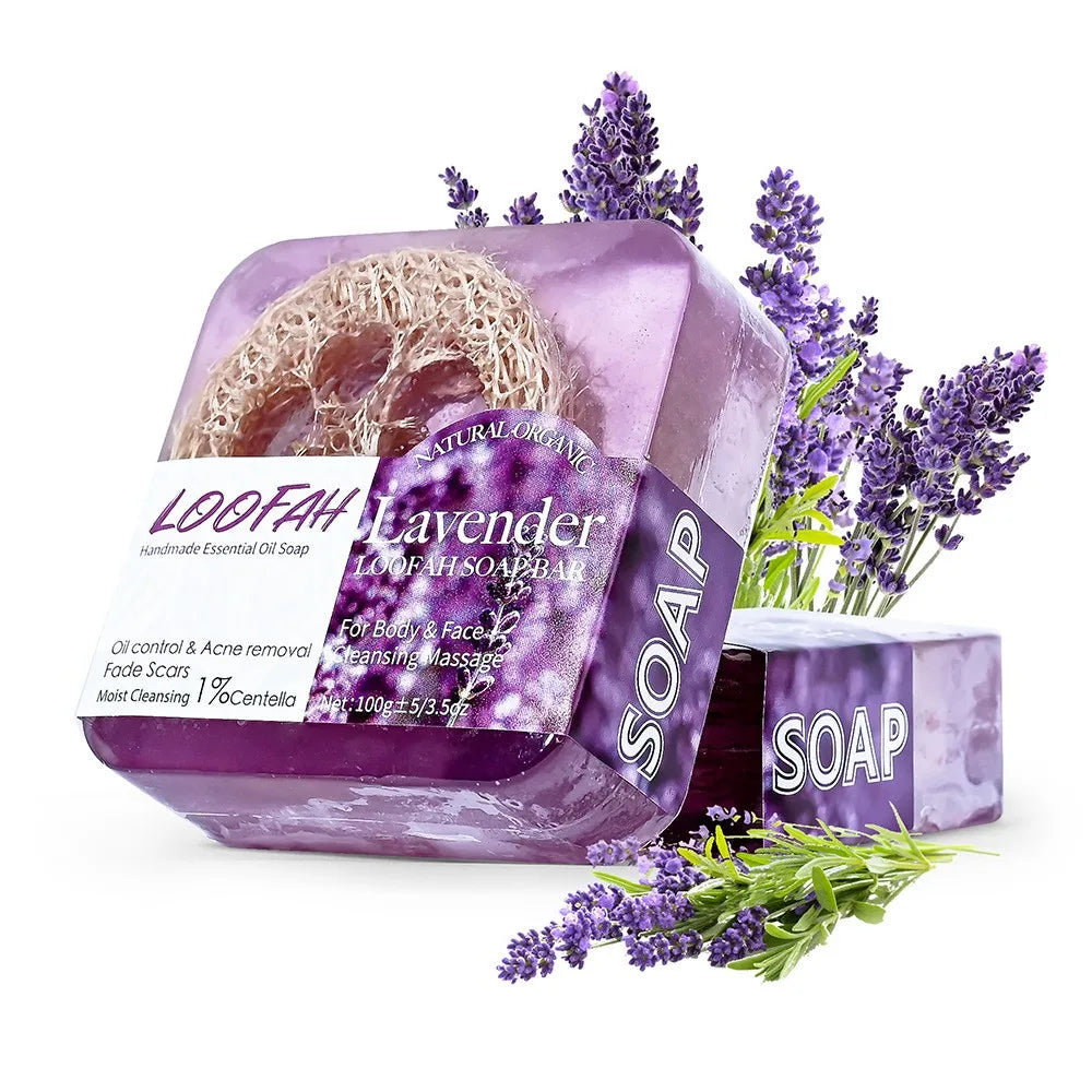 Savon artisanal bio à l'huile de lavande et au loofah pour le corps et le visage