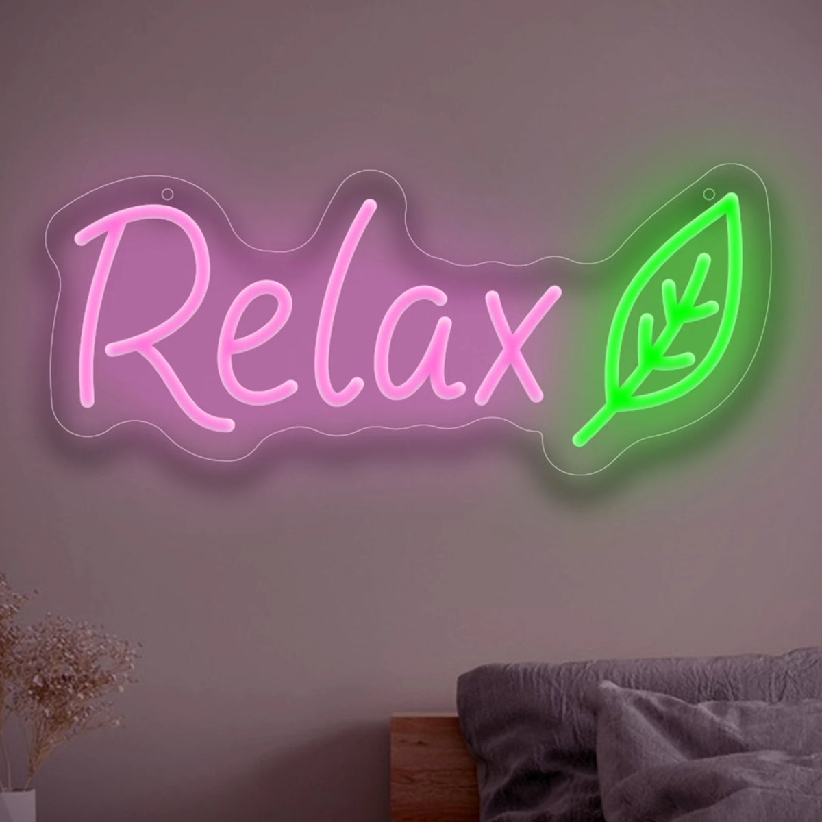Enseigne lumineuse LED néon RELAX avec feuille, décoration murale USB à intensité réglable