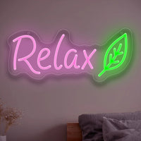 Enseigne lumineuse LED néon RELAX avec feuille, décoration murale USB à intensité réglable