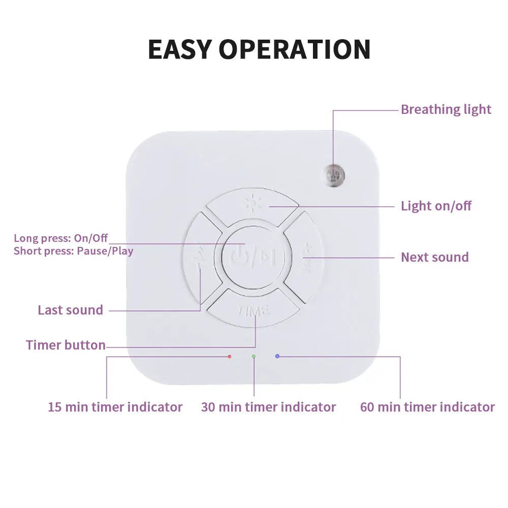 Solution Sommeil Somniora  Machine à Bruit Blanc 9 Sons Apaisants avec Lumière Respiratoire