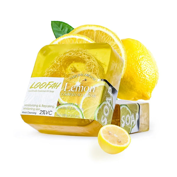 Savon naturel artisanal à l'huile de citron et au loofah pour le visage et le corps