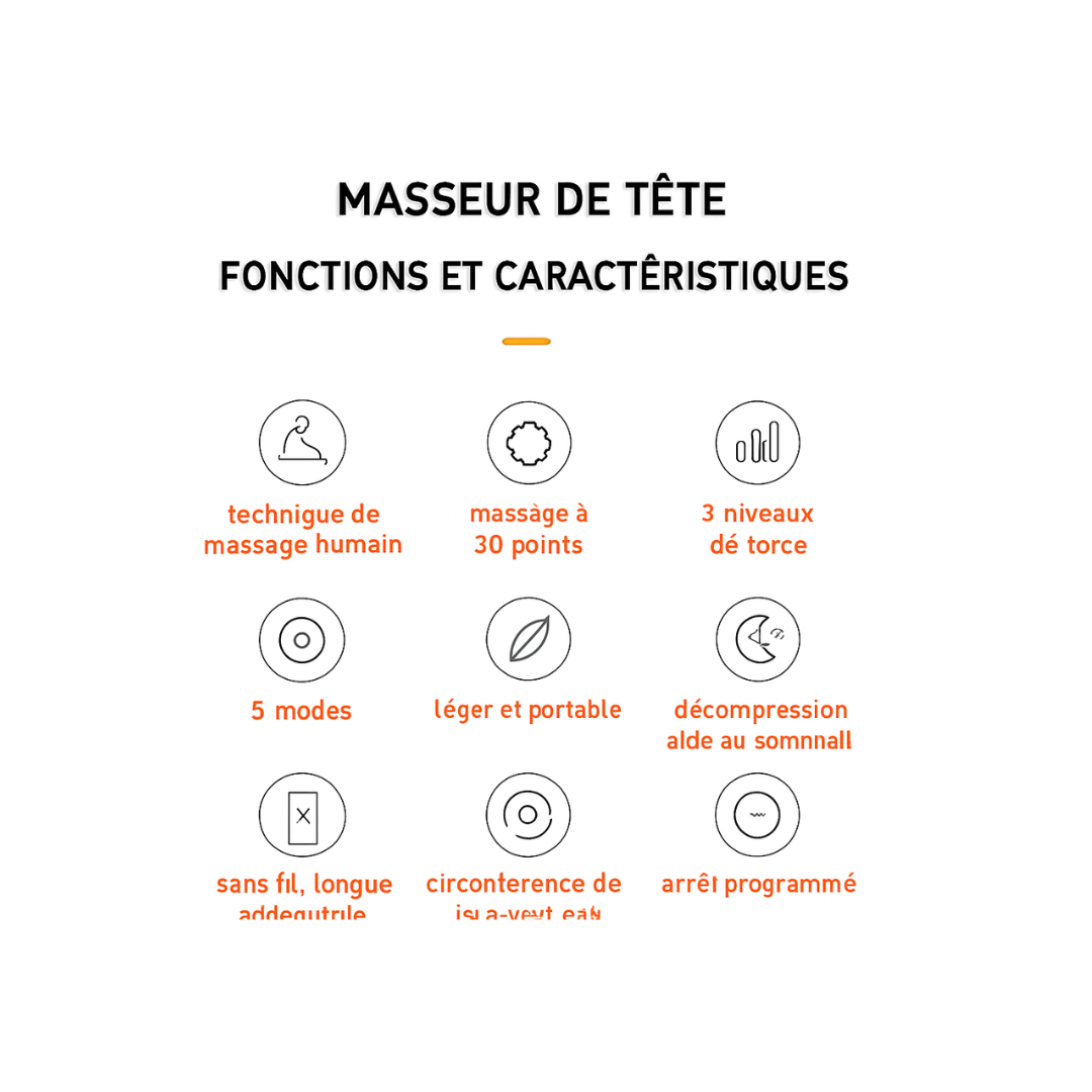 Solution Relaxante Anti-Stress Masseur de Cuir Chevelu 20 Têtes Vibrantes avec Lumière Rouge