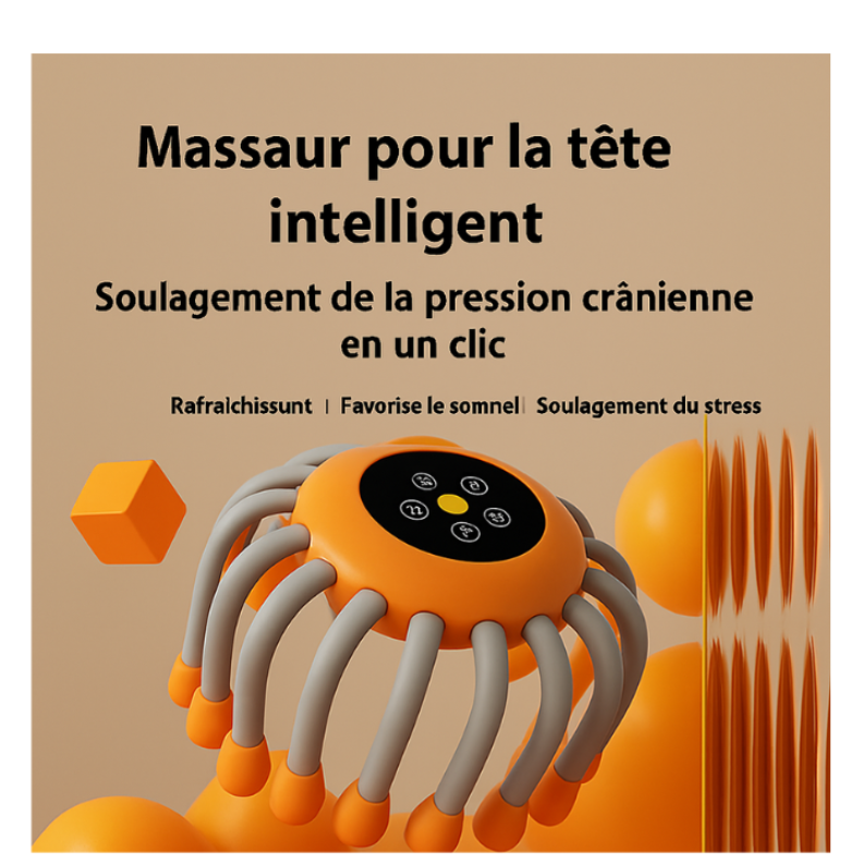 Solution Relaxante Anti-Stress Masseur de Cuir Chevelu 20 Têtes Vibrantes avec Lumière Rouge